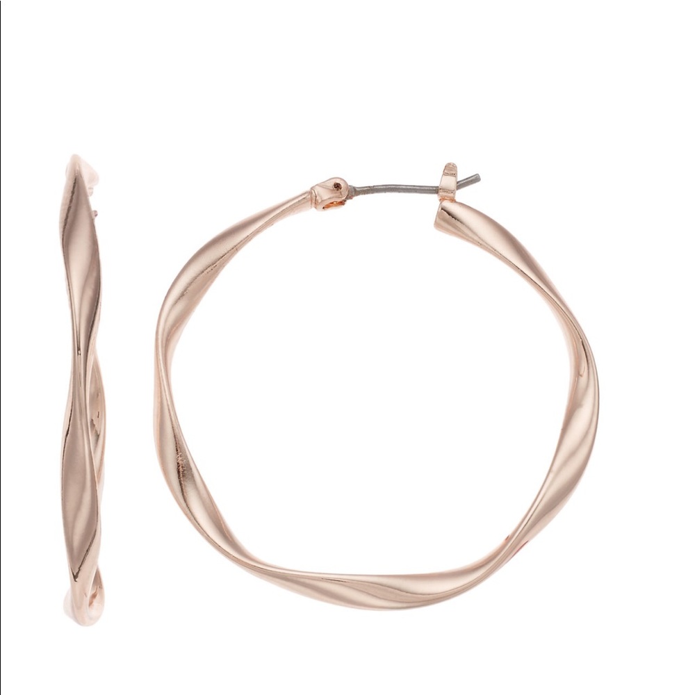 Napier/NWT-Twisted Hoop Earrings Gold Rose C